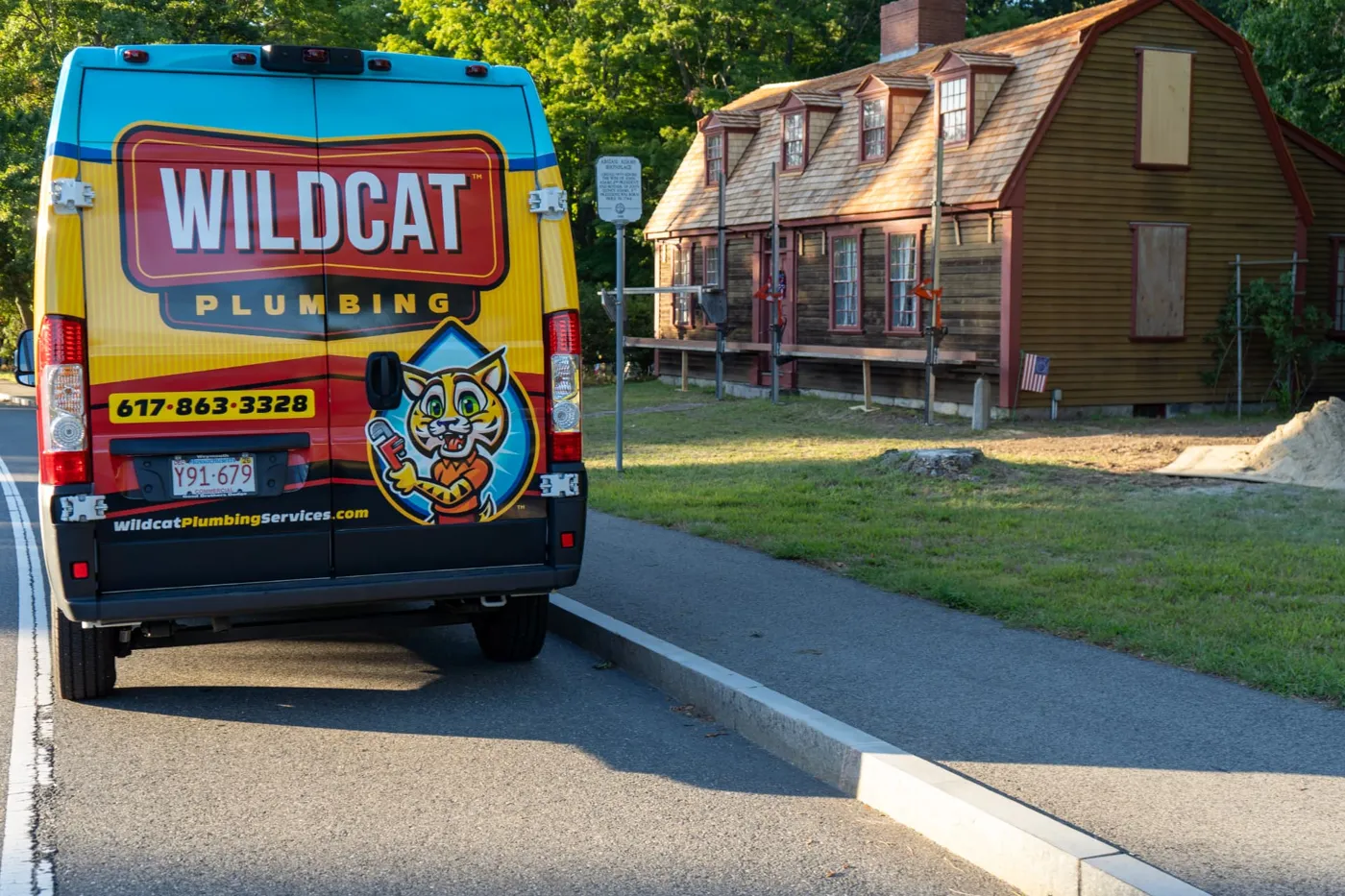 Wildcat Plumbing van at the Abigail Adams Birthplace in Weymouth, MA